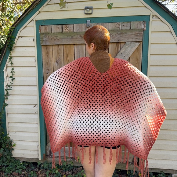 Handmade Rust Orange Crochet Ombre Shawl - Picture 4 of 6